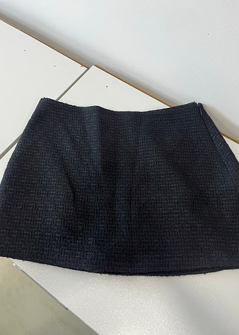 Düz Siyah Mini Etek Örgü Dokulu