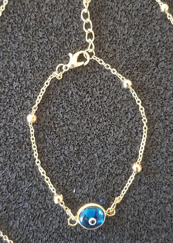 Mavi İşlemeli Zincir Detaylı Kadın Takı Seti - Görsel 2