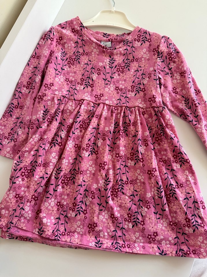 Uzun Kollu Pembe Çiçekli Kız Elbisesi - Görsel 2