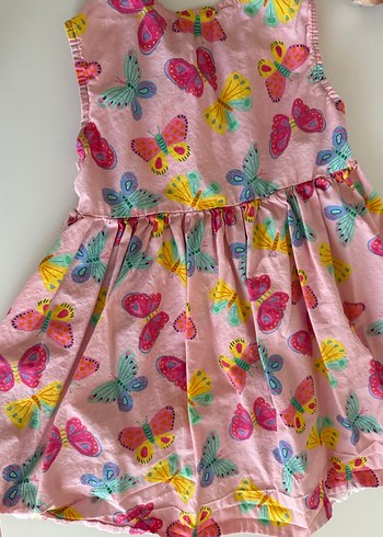 Pembe Kelebek Desenli Kolsuz Kız Elbisesi - Görsel 3