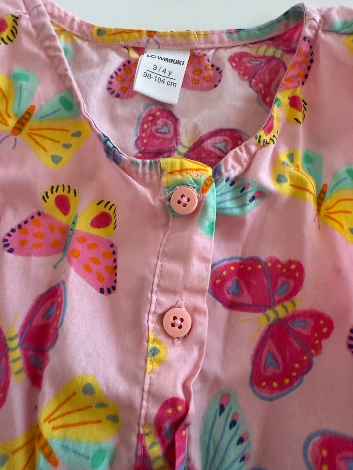 Pembe Kelebek Desenli Kolsuz Kız Elbisesi - Görsel 2