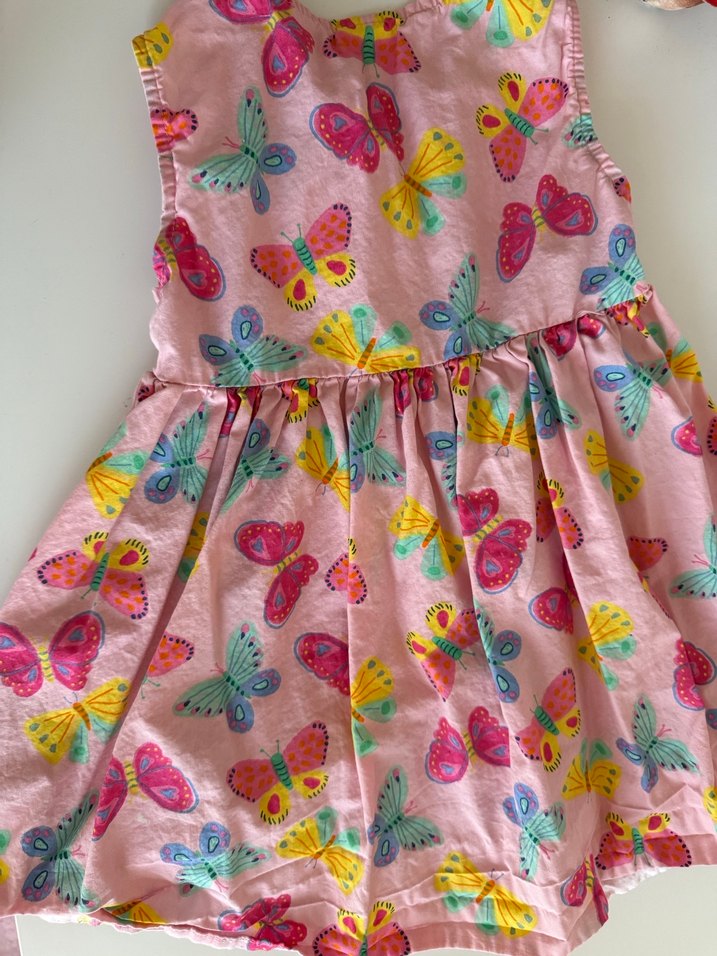 Pembe Kelebek Desenli Kolsuz Kız Elbisesi - Görsel 3