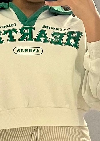 Yeşil Beyaz Fermuarlı Kadın Sweatshirt - Görsel 5