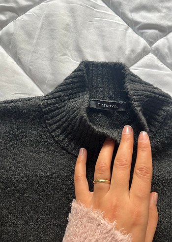 Gri Kadın Boğazlı Örgü Yün Kazak - Görsel 3