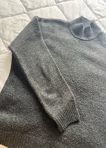 Gri Kadın Boğazlı Örgü Yün Kazak - Görsel 6