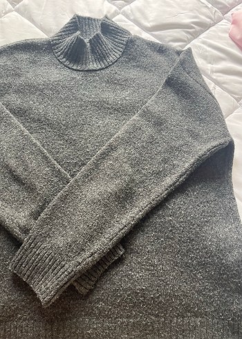 Gri Kadın Boğazlı Örgü Yün Kazak - Görsel 4