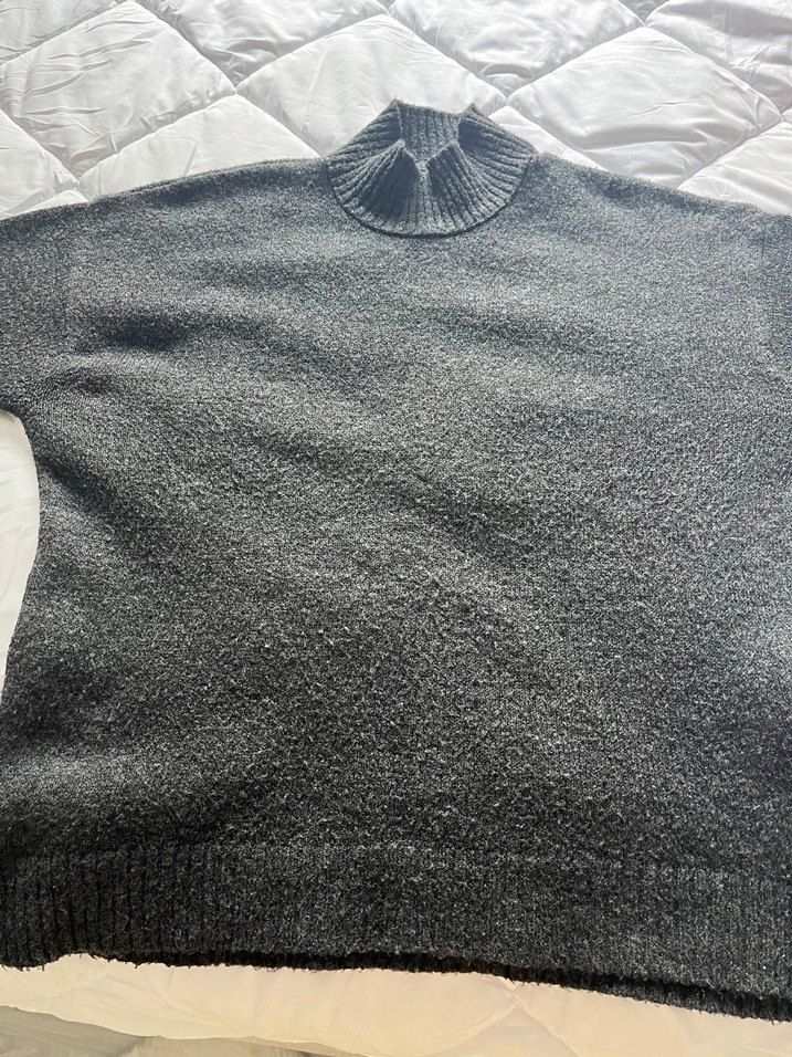 Gri Kadın Boğazlı Örgü Yün Kazak - Görsel 5