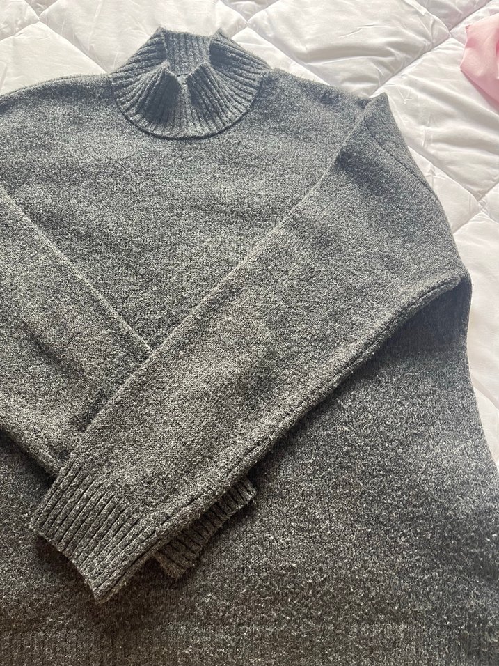 Gri Kadın Boğazlı Örgü Yün Kazak - Görsel 4