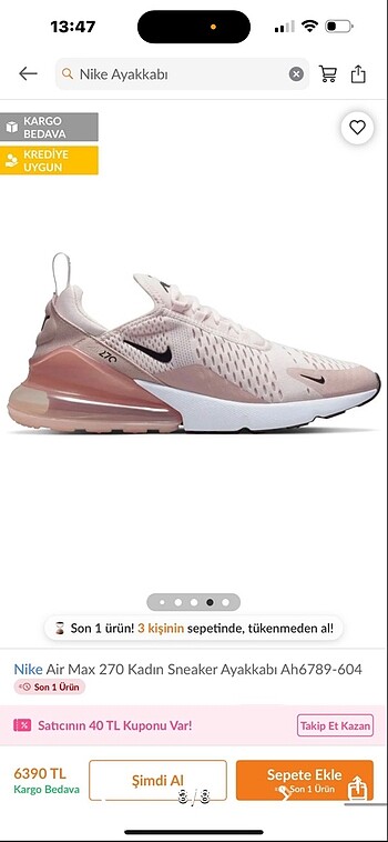 37 Beden pembe Renk Nike spor ayakkabı