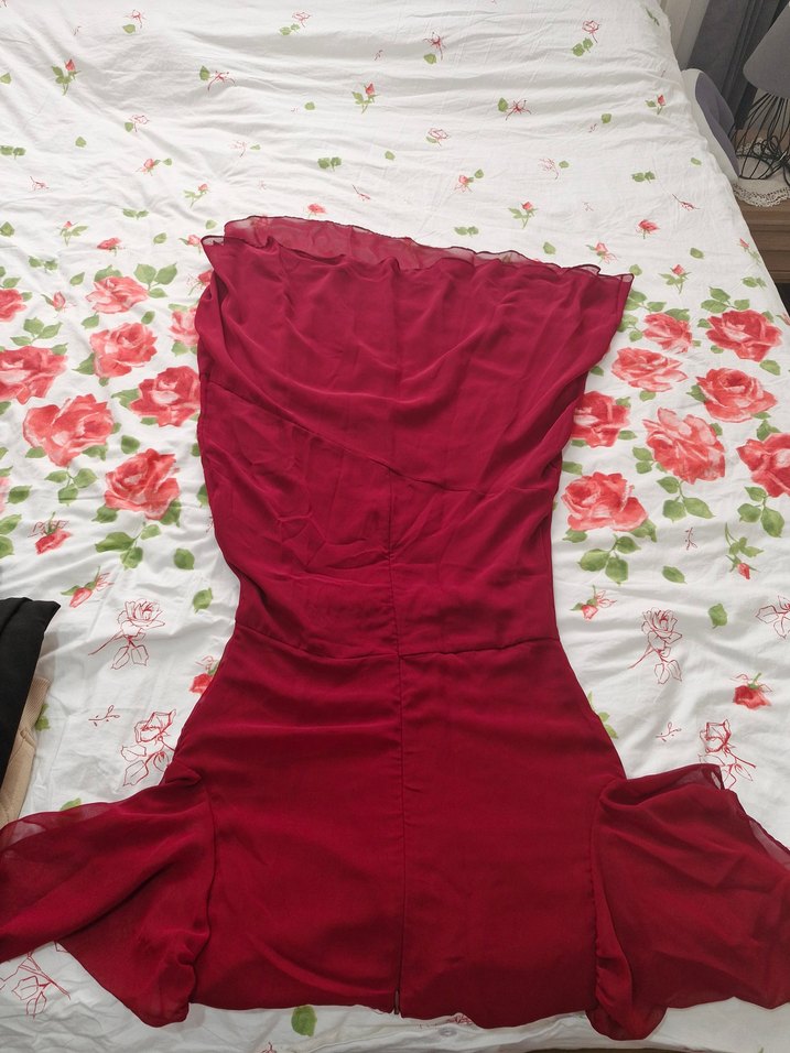 Bordo Kısa Kollu Midi Elbise - Görsel 4