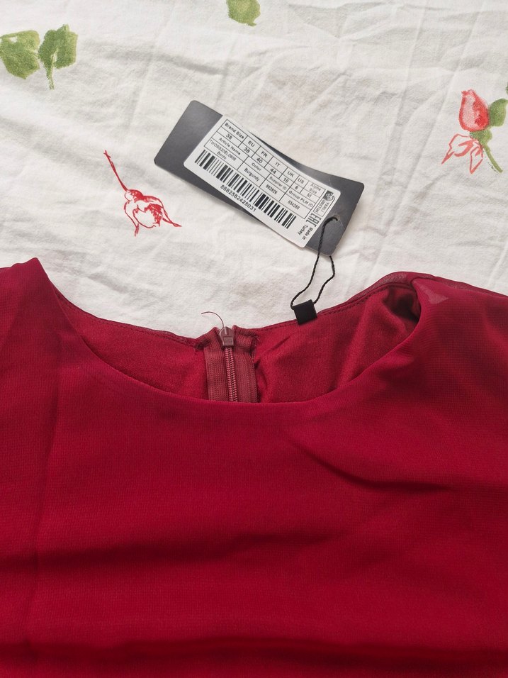 Bordo Kısa Kollu Midi Elbise - Görsel 3