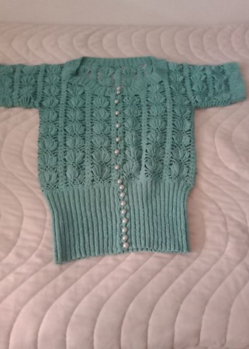 Bohem Kısa Kollu Turkuaz Örgü Kadın Kazak - Görsel 7