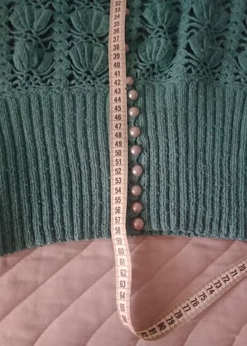 Bohem Kısa Kollu Turkuaz Örgü Kadın Kazak - Görsel 4