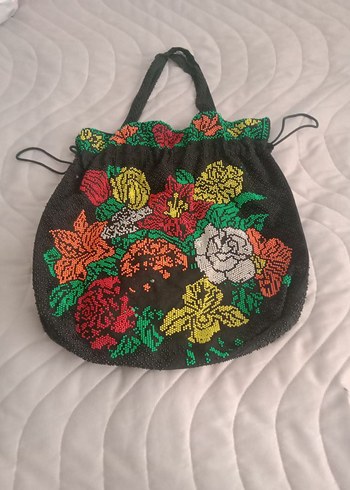 Boncuk İşlemeli Çok Renkli Bohem Örgü Çanta - Görsel 2