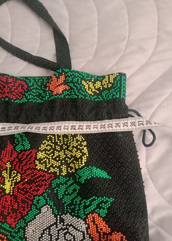 Boncuk İşlemeli Çok Renkli Bohem Örgü Çanta - Görsel 4