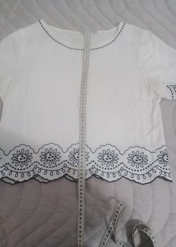 Nakışlı Dantel Detaylı Kısa Kollu Bohem Bluz - Görsel 7