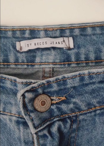 Düğmeli Mavi Kadın Denim Pantolon - Görsel 5