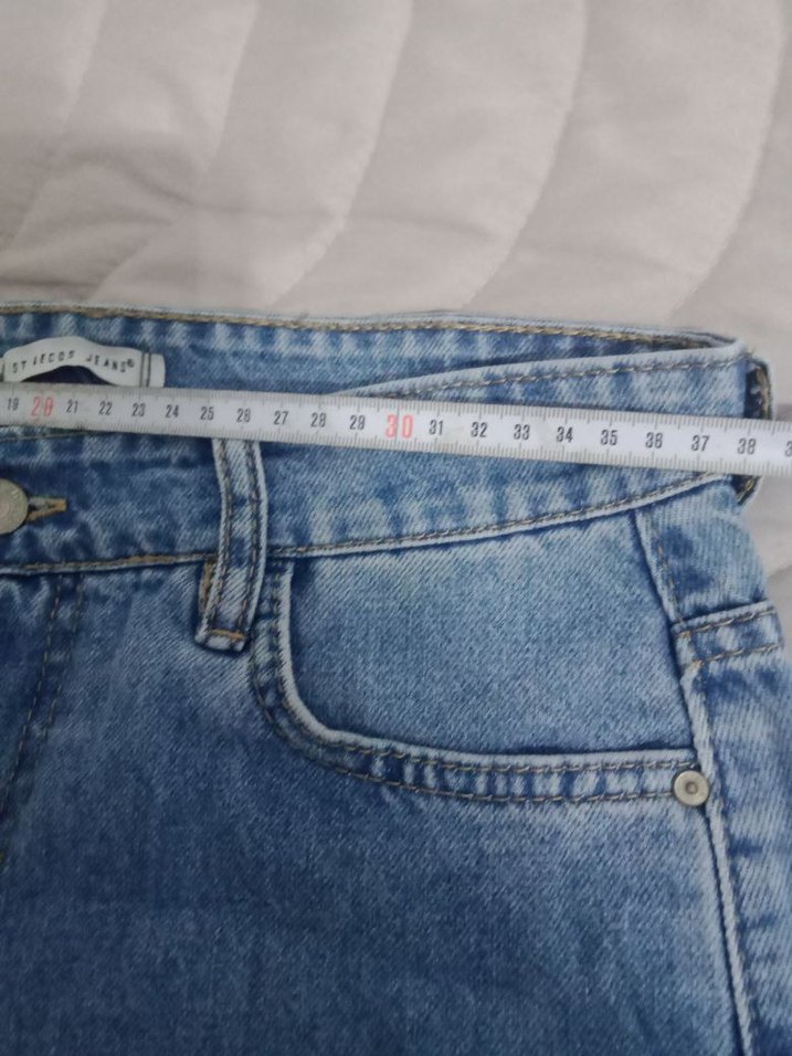 Düğmeli Mavi Kadın Denim Pantolon - Görsel 4