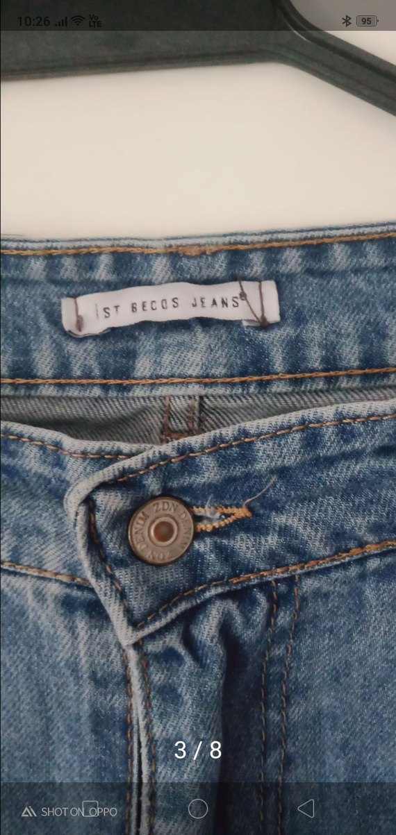 Düğmeli Mavi Kadın Denim Pantolon - Görsel 5