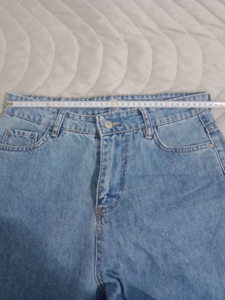 Düğmeli Mavi Kadın Denim Pantolon - Görsel 3