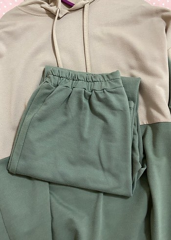 38 Beden haki Renk Kadın Kapüşonlu Salaş Midi Sweatshirt takım