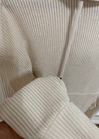 38 Beden Bej Kadın Kapüşonlu Örgü Sweatshirt