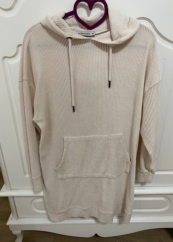 Bej Kadın Kapüşonlu Örgü Sweatshirt