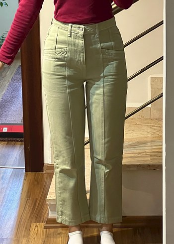 Kadın Haki Yüksek Bel Mom Jean Pantolon