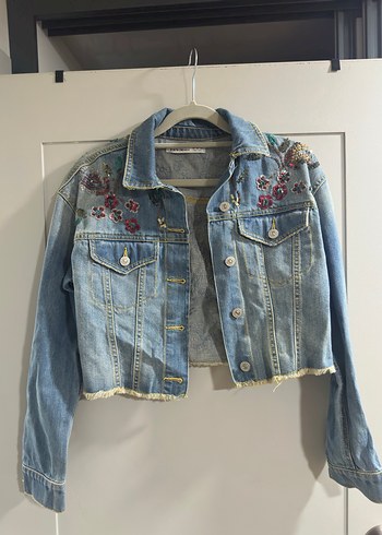 Zara Nakışlı Bohem Kadın Denim Ceket