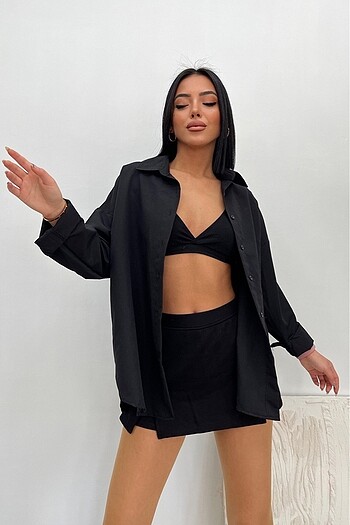 Siyah Tericotone Oversize Gömlek