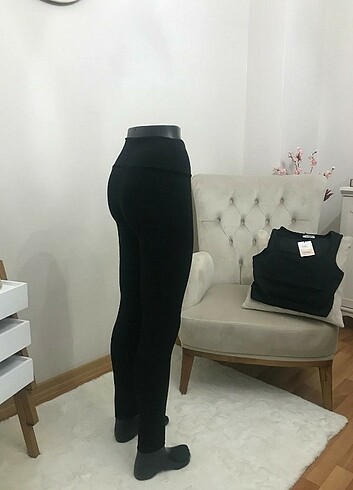 m Beden siyah Renk Fitilli Tayt Crop Takım 