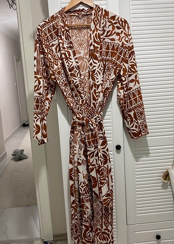 Uzun Boy Bohem Tarzı Bağlama Desenli Kimono - Görsel 6