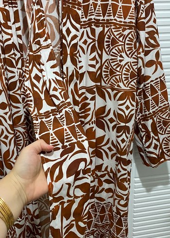 Uzun Boy Bohem Tarzı Bağlama Desenli Kimono - Görsel 3