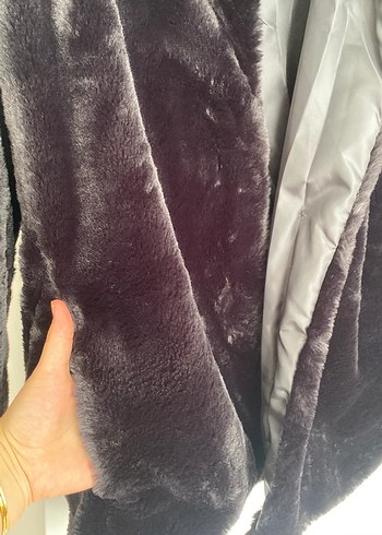 Siyah Kadın Suni Kürk Midi Ceket - Görsel 5