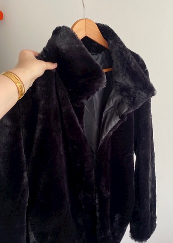 Siyah Kadın Suni Kürk Midi Ceket - Görsel 8