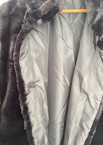 Siyah Kadın Suni Kürk Midi Ceket - Görsel 3