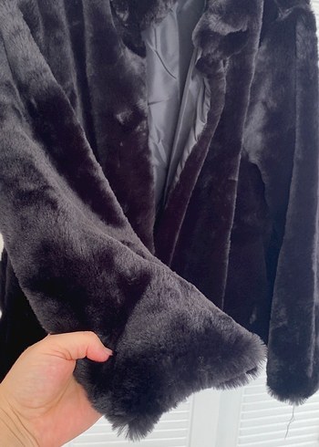 Siyah Kadın Suni Kürk Midi Ceket - Görsel 2