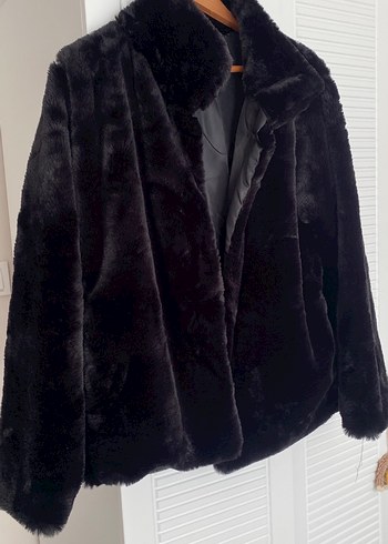 Siyah Kadın Suni Kürk Midi Ceket - Görsel 6
