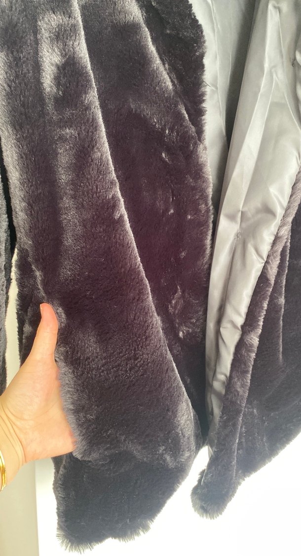 Siyah Kadın Suni Kürk Midi Ceket - Görsel 5