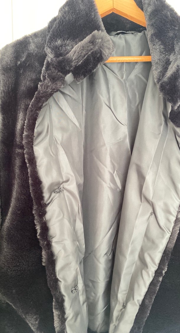 Siyah Kadın Suni Kürk Midi Ceket - Görsel 3