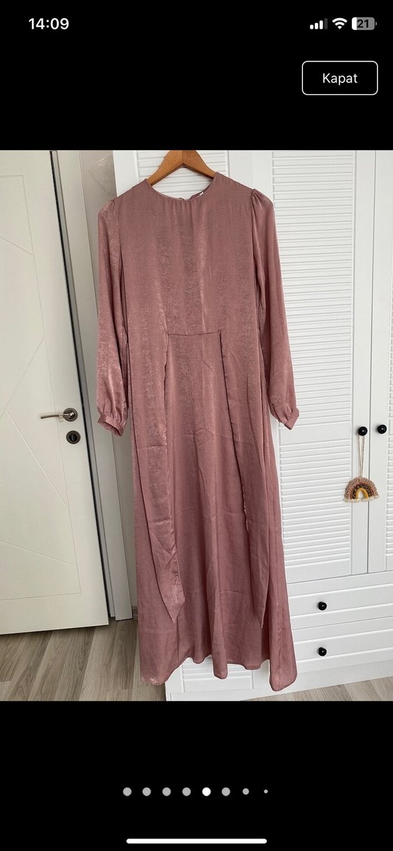 Bej Uzun Drapeli Kadın Abiye Elbise - Görsel 4