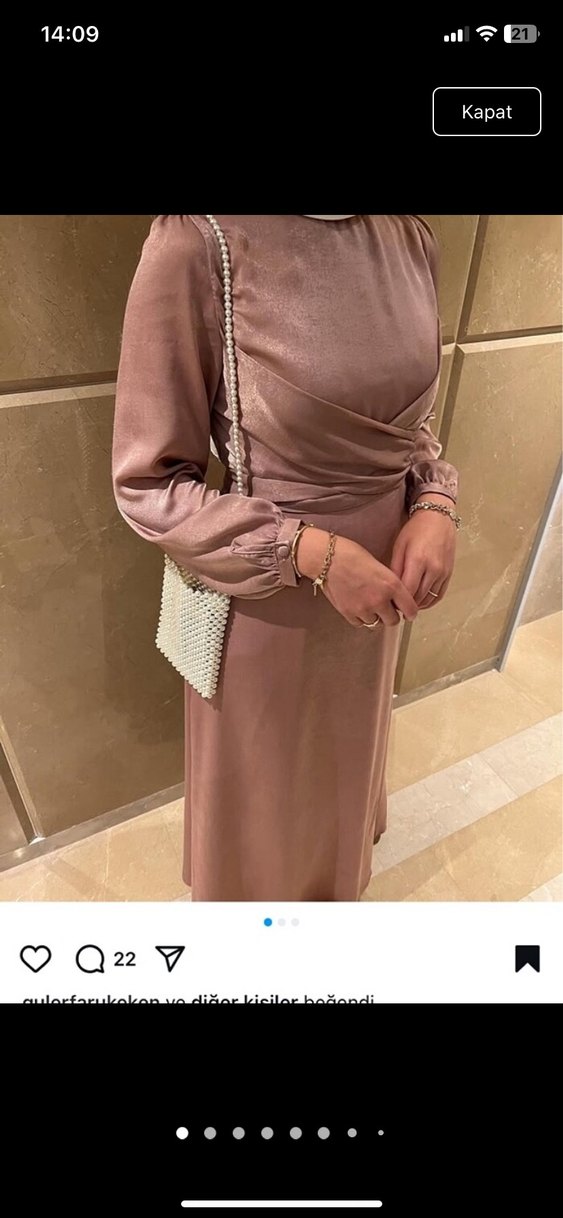 Bej Uzun Drapeli Kadın Abiye Elbise - Görsel 2