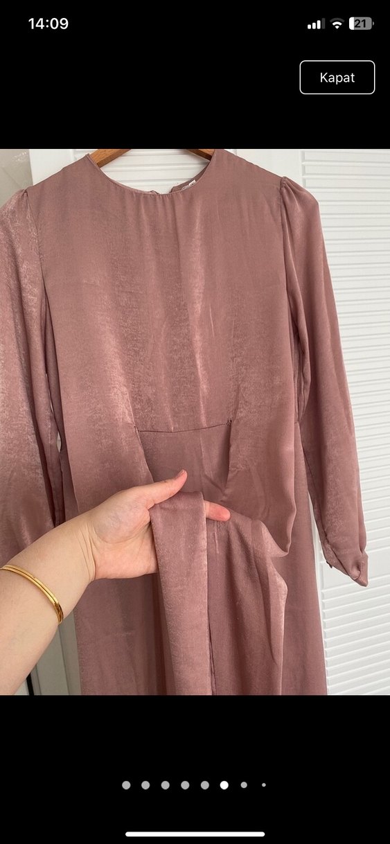 Bej Uzun Drapeli Kadın Abiye Elbise - Görsel 5