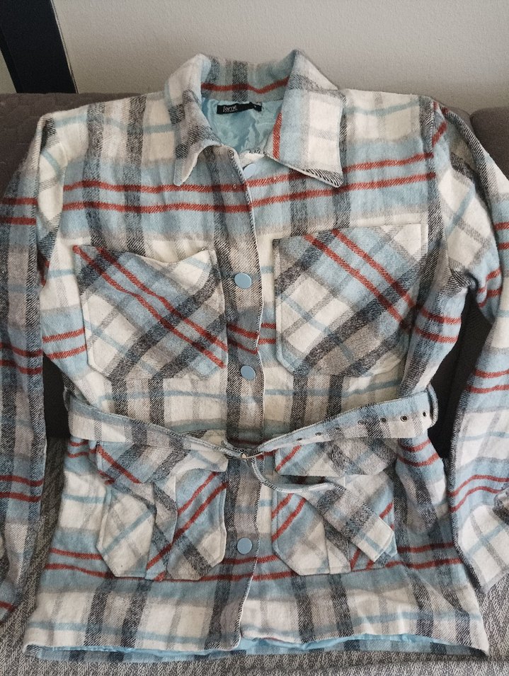 Kadın Gri Ekose Düğmeli Gömlek - Görsel 2