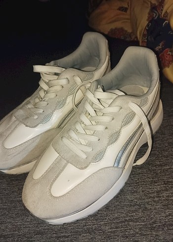 Beyaz Gri Bağcıklı Kadın Spor Ayakkabı - Görsel 2