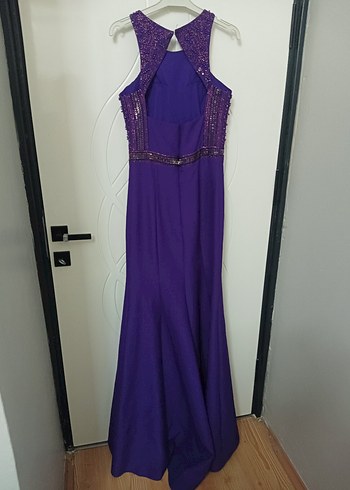 Mor İşlemeli Uzun Abiye Elbise - Görsel 2