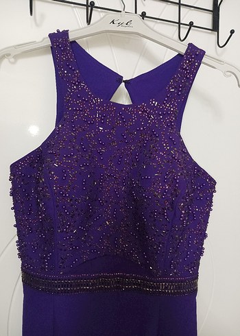 Mor İşlemeli Uzun Abiye Elbise - Görsel 3