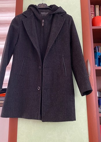 Gri Midi Hamile Kabanı Fermuarlı. siyah - Görsel 2