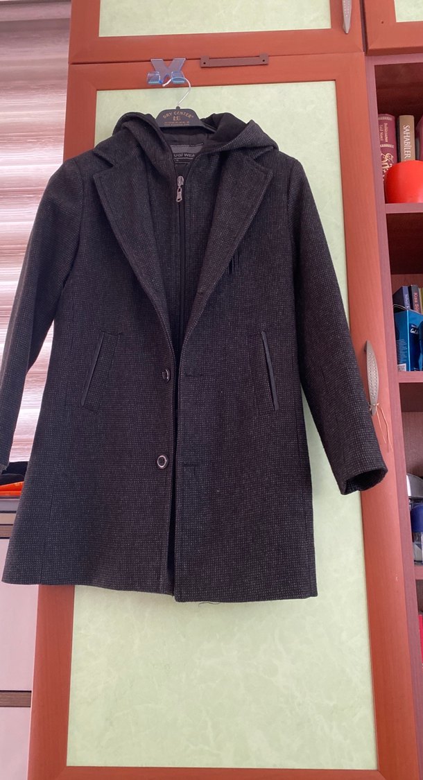 Gri Midi Hamile Kabanı Fermuarlı. siyah - Görsel 2