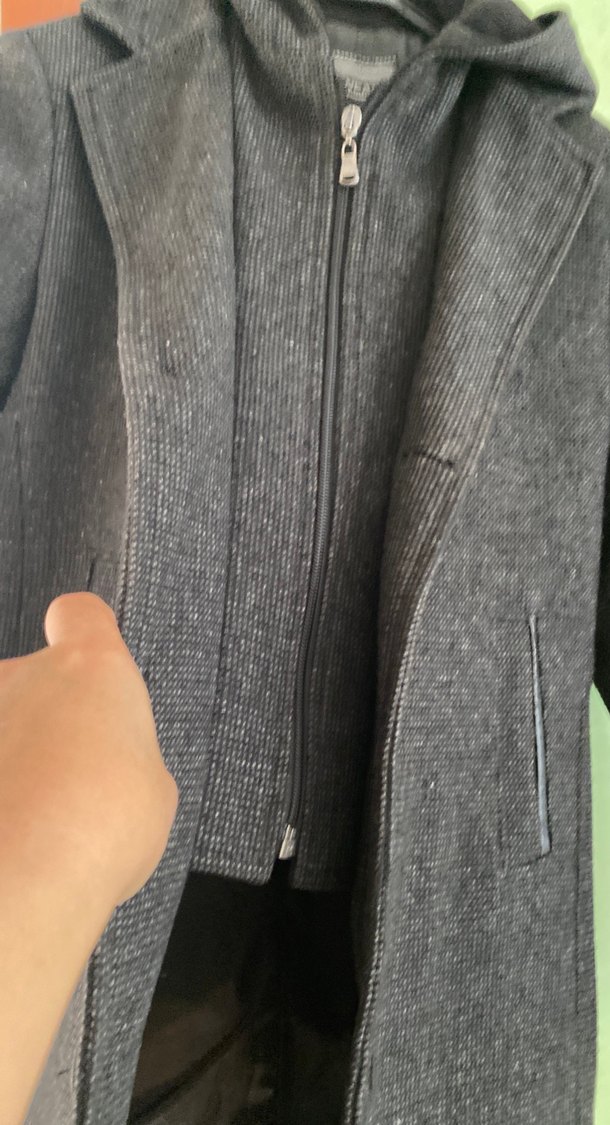 Gri Midi Hamile Kabanı Fermuarlı. siyah - Görsel 3